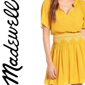 Madewell Golden Sun Smocked Fit'nFlare Mini Dress Embroidered Flutter Slvs Sz 2